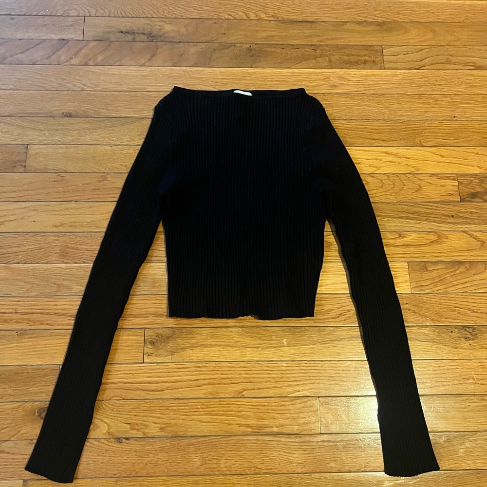 Black Ribbed Long Sleeve Top